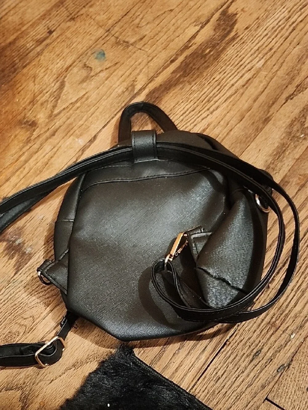 Black Kuromi-Style Mini Backpack with Gold Hardware